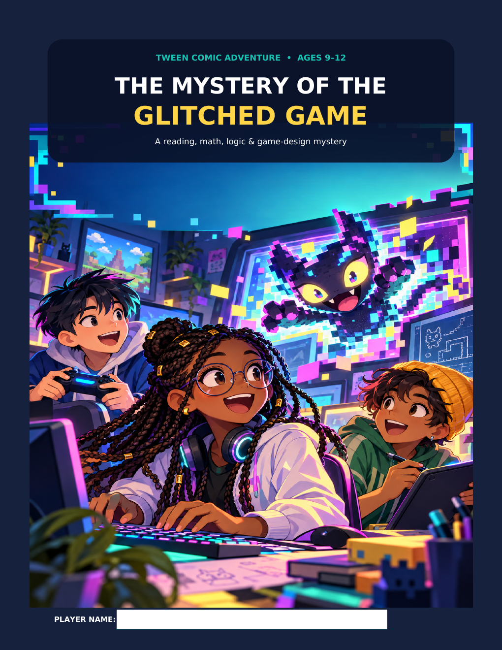 The Mystery of the Glitched Game printable mystery for ages 9 to 12