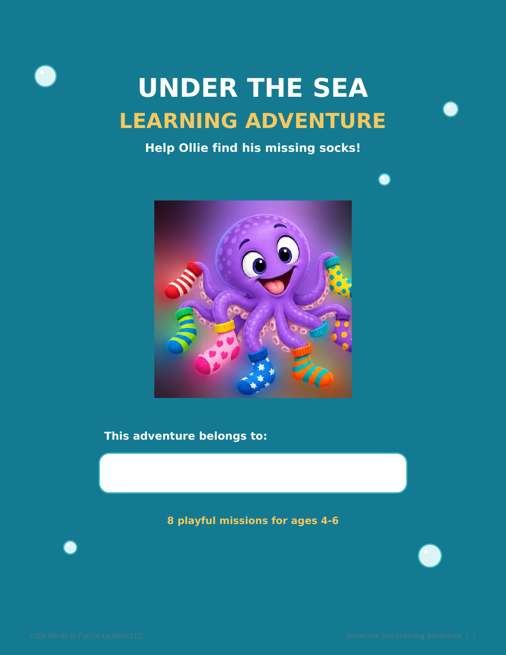 Under the Sea Learning Adventure printable cover for ages 4 to 6